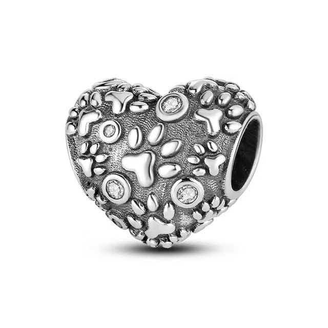 925 Embossed Pawprint Heart Charm - Special Something