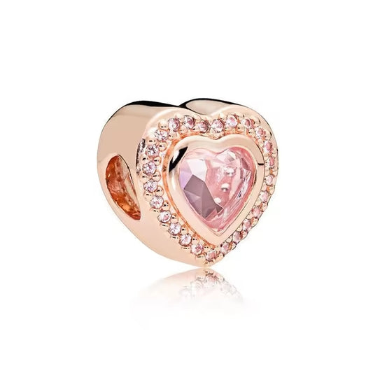 Rose Gold Plated Pink Stone Heart Charm