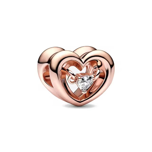 Rose Gold Plated Heart Centre Stone Charm