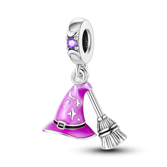 925 Witch Broom Halloween Charm