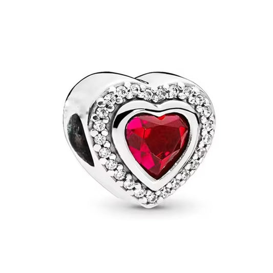 925 Red Heart Gem Charm