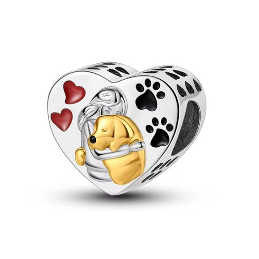 925 Dog Love Heart Charm