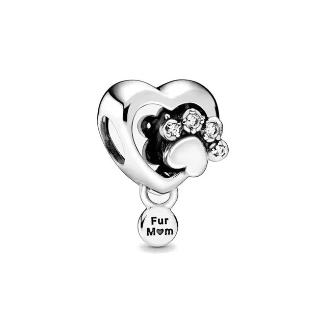 925 Paw Print Heart Charm