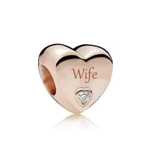 Rose Gold Plated Wife Heart Charm