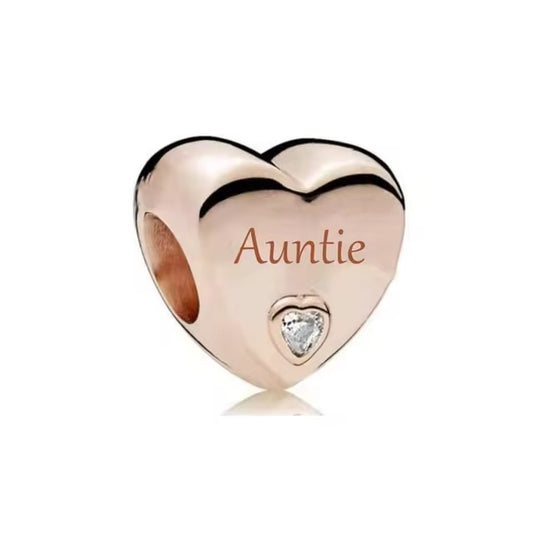 Rose Gold Auntie Heart Charm