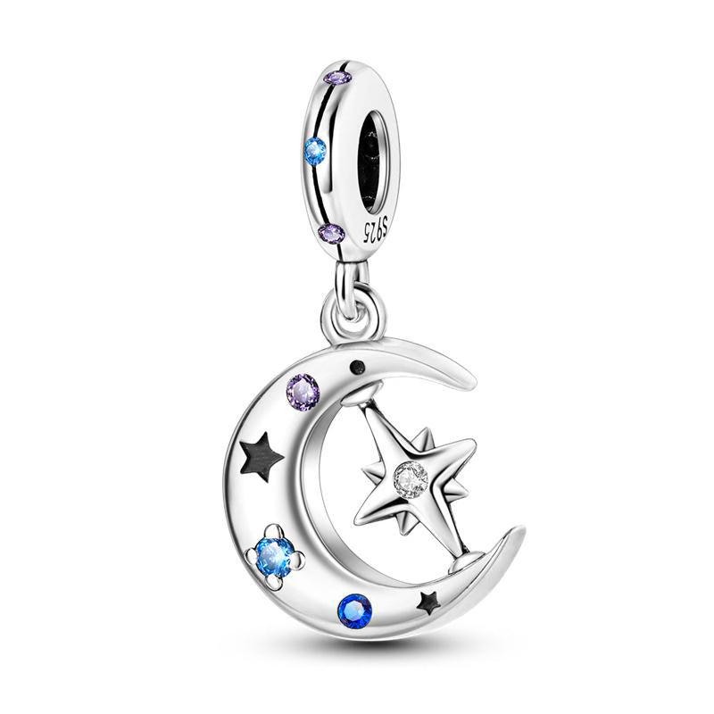 Blue & Lilac Moon & Star Diamante Pendant Charm