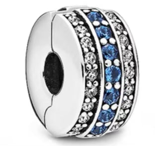 Blue & White Diamante Round Charm