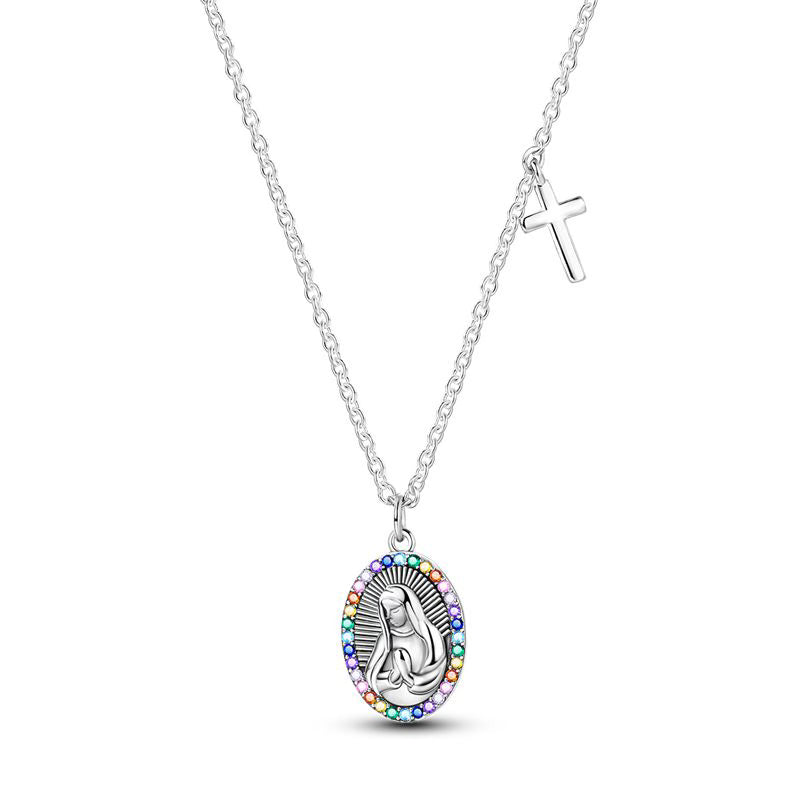 Colourful Diamante Praying Pendant Necklace