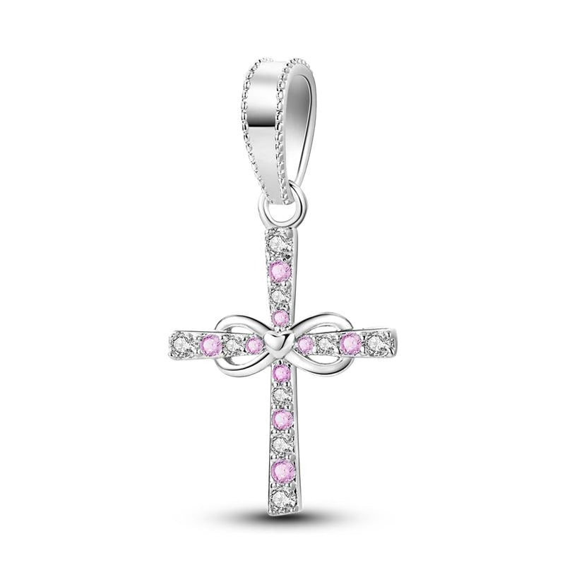 Pink Diamante Cross Eternity Pendant Charm