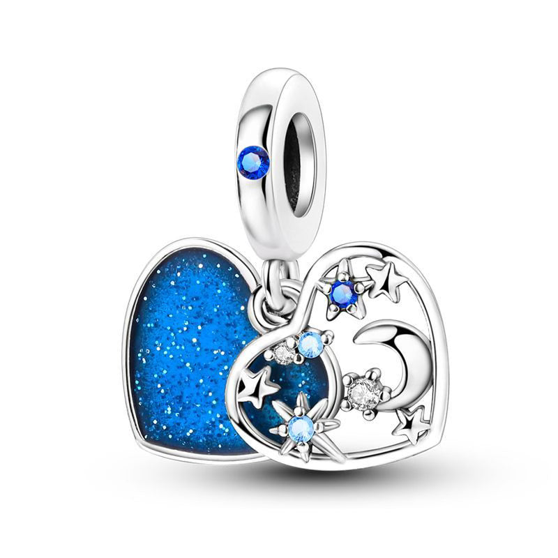 Blue Love Hearts Diamante Pendant Charm