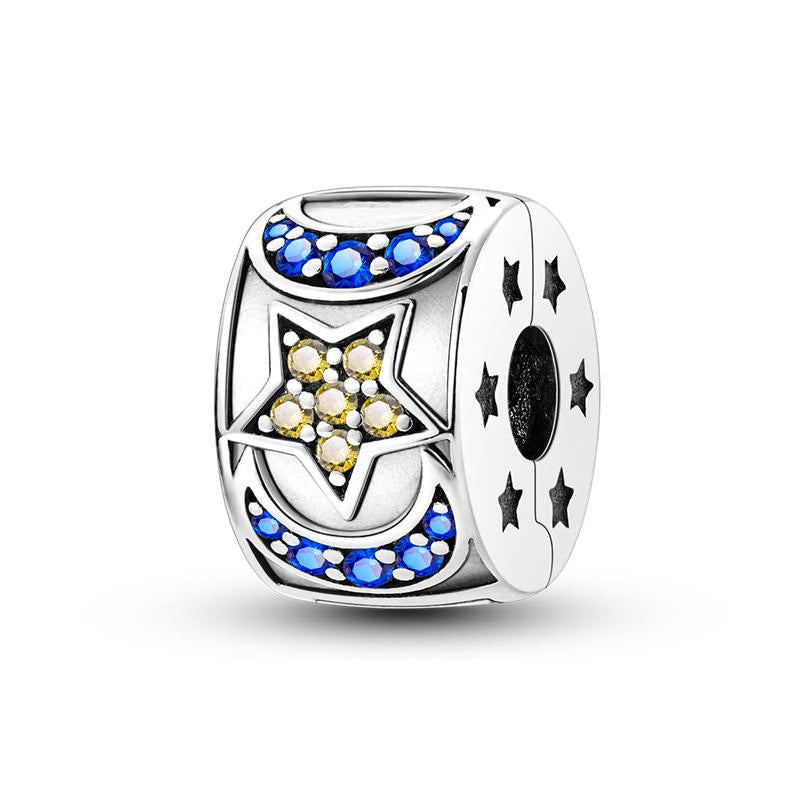 Blue Moon Yellow Stars Round Charm