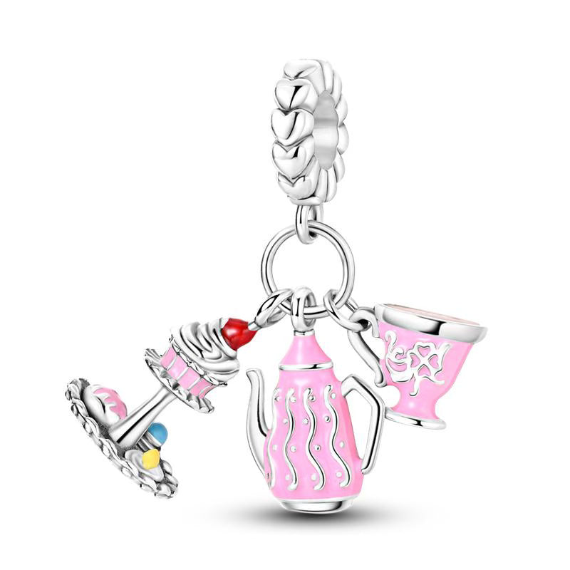 Pink Tea Set Pendant Charm