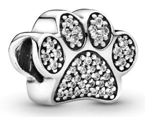 Diamante Paw Round Charm