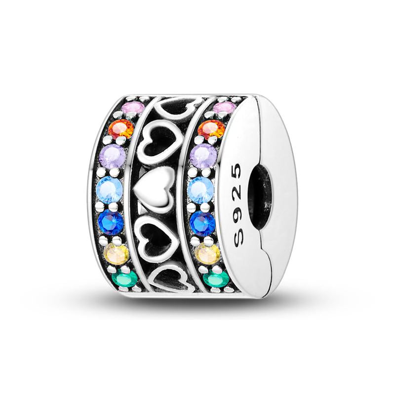 Multicolour Love Hearts Diamante Detail Round Charm