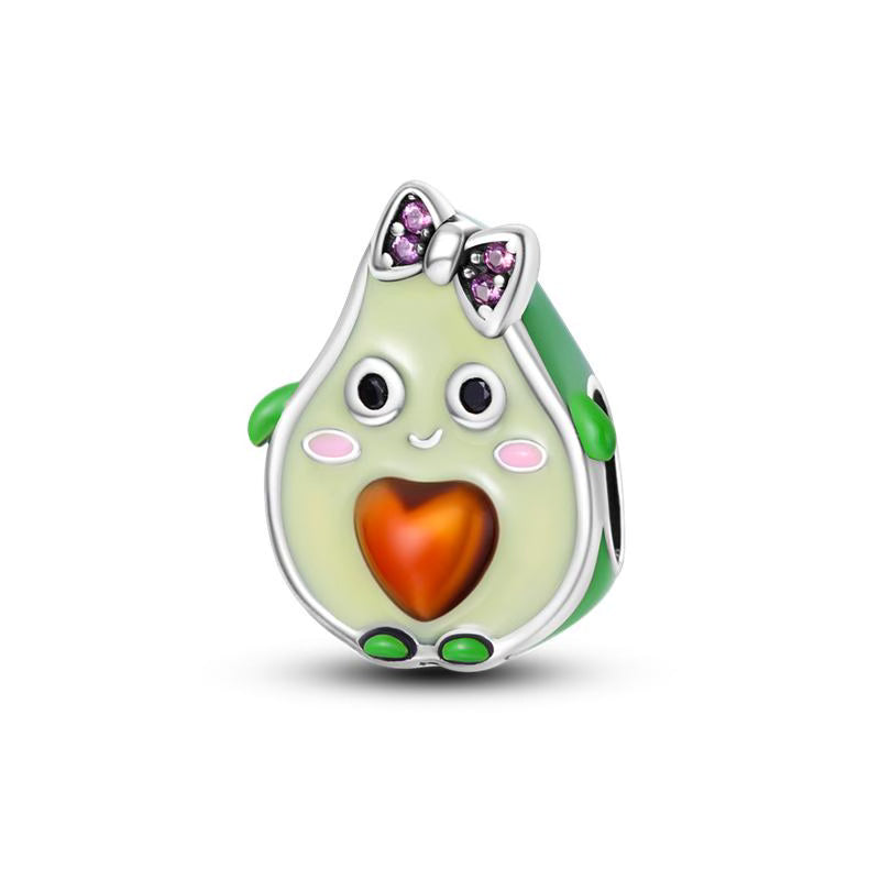 Avocado Love Heart Bow Charm
