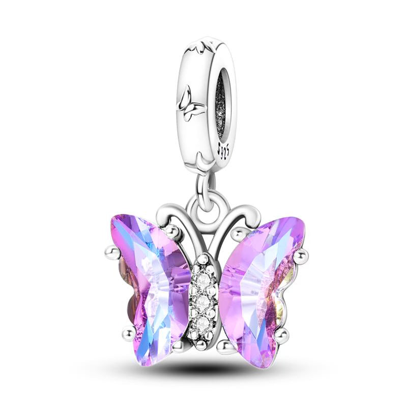Multi Purple Diamante Butterfly Pendant Charm