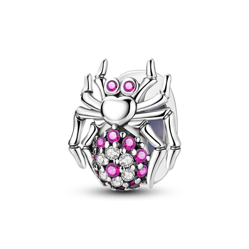 Pink Diamante Spider Round Charm
