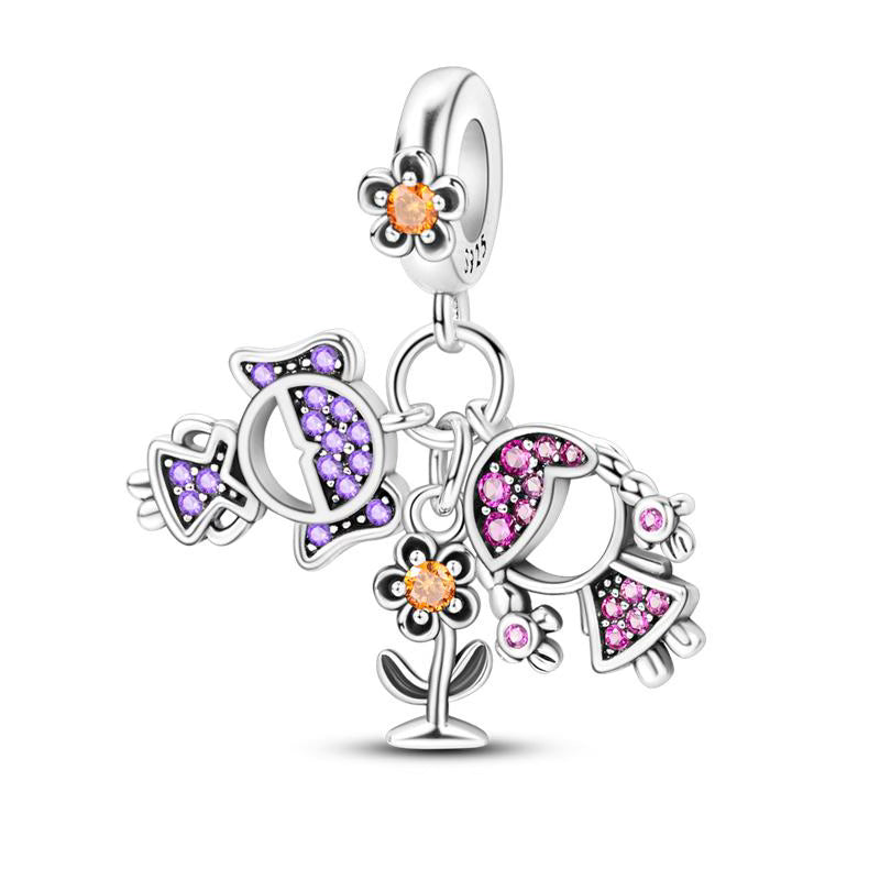 Pink & Purple Girls Flower Pendants Charm