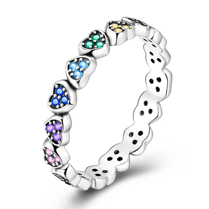 Rainbow Diamante Love Hearts Ring