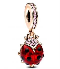 Spotted Ladybird Pink Diamante Pendant Charm