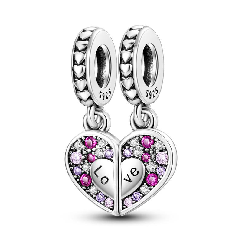 Pink Diamantes Love Hearts Pendants Charm