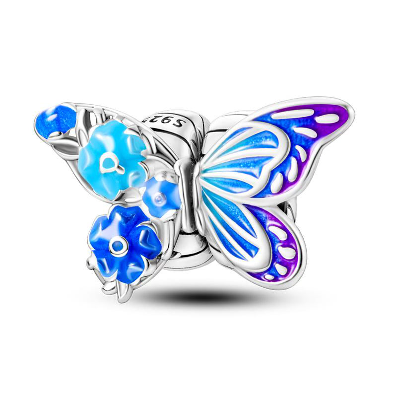 Blue & Purple Butterfly Detail Round Charm