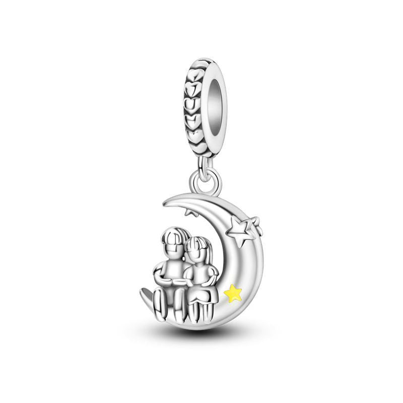 Sitting On The Moon Love Heart Pendant Charm