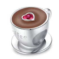 Coffee Cup Red Love Heart Charm