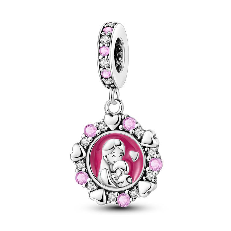 Pink Motherly Love Hearts Diamante Pendant Charm