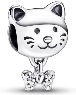 Cat & Bow Diamante Pendant Charm