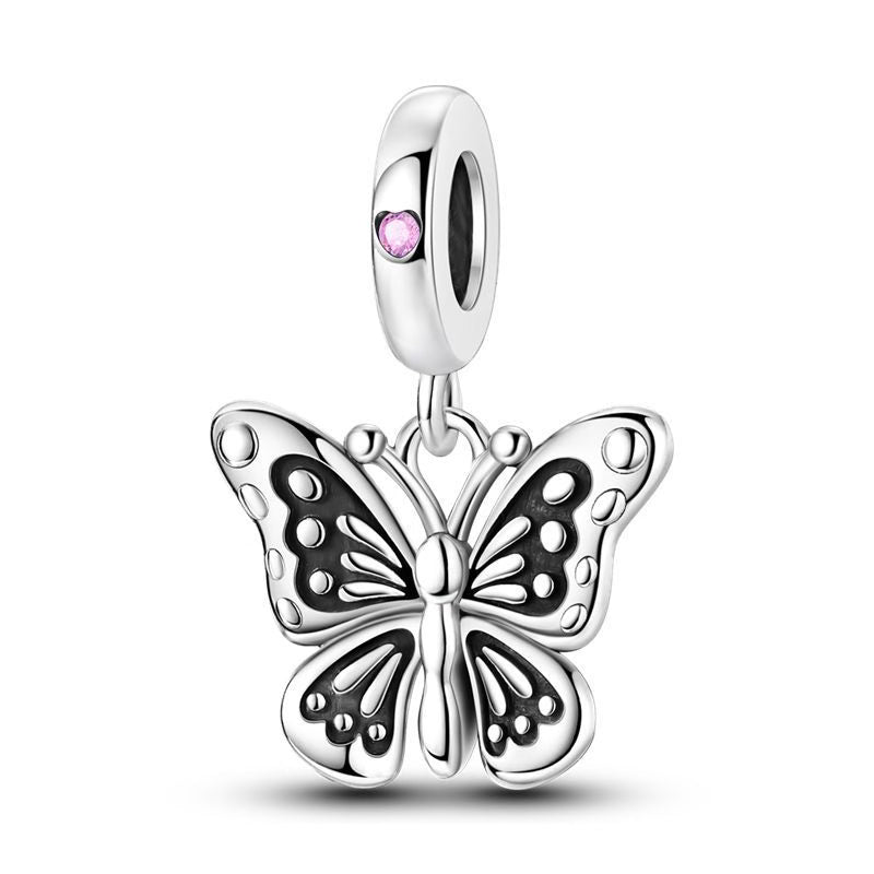 Intricate Butterfly Pink Diamante Pendant Charm