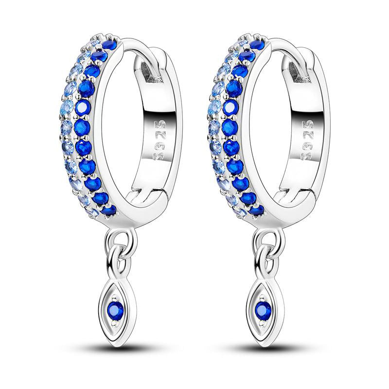 Blue Diamante Evil Eye Loop Earrings