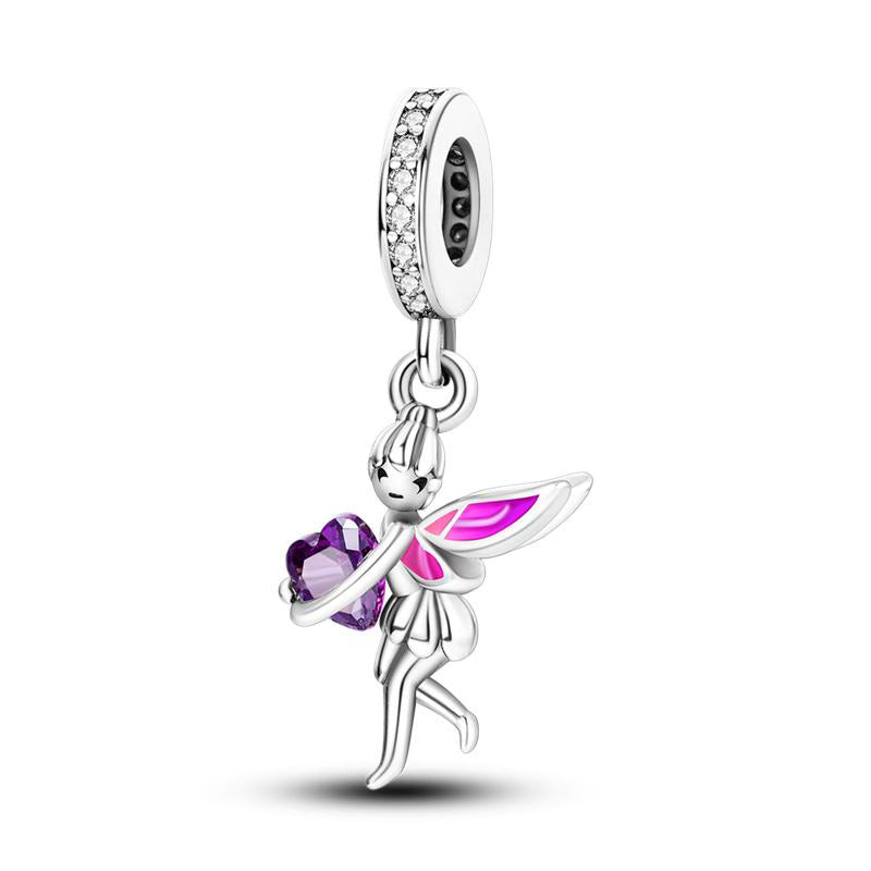 Pink & Purple Love Heart Fairy Diamante Pendant Charm