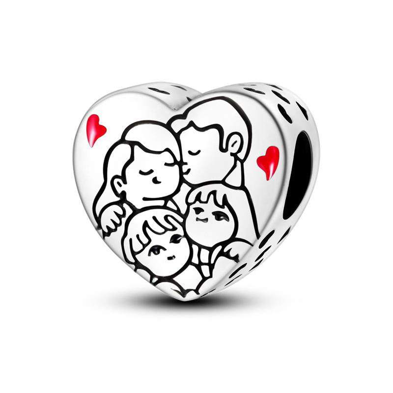 Family of 4 Love Heart Round Charm