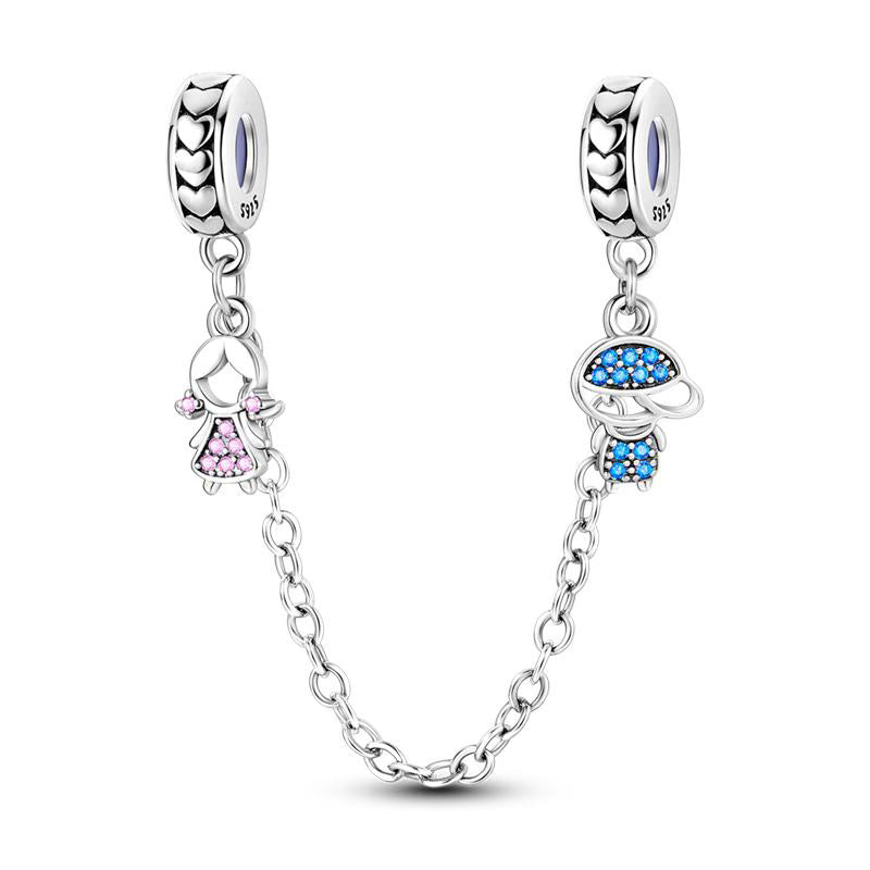 Pink & Blue Chidren Love Heart Chain Charm