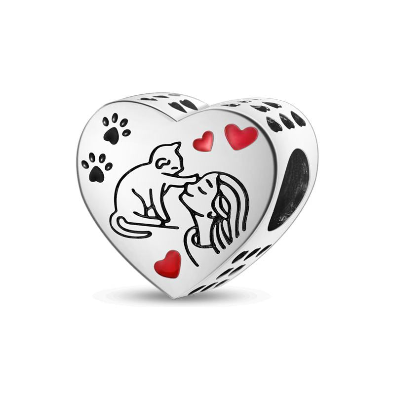 A Girl & Her Cat Paw & Love Hearts Charm