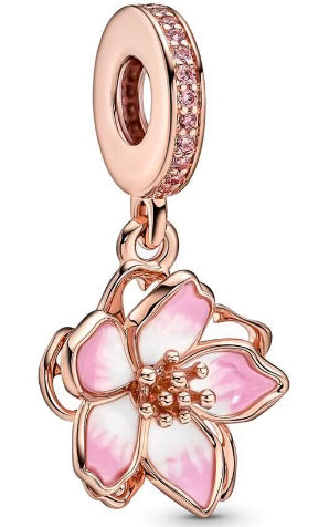 Rose Gold Pink Flower Pendant Charm