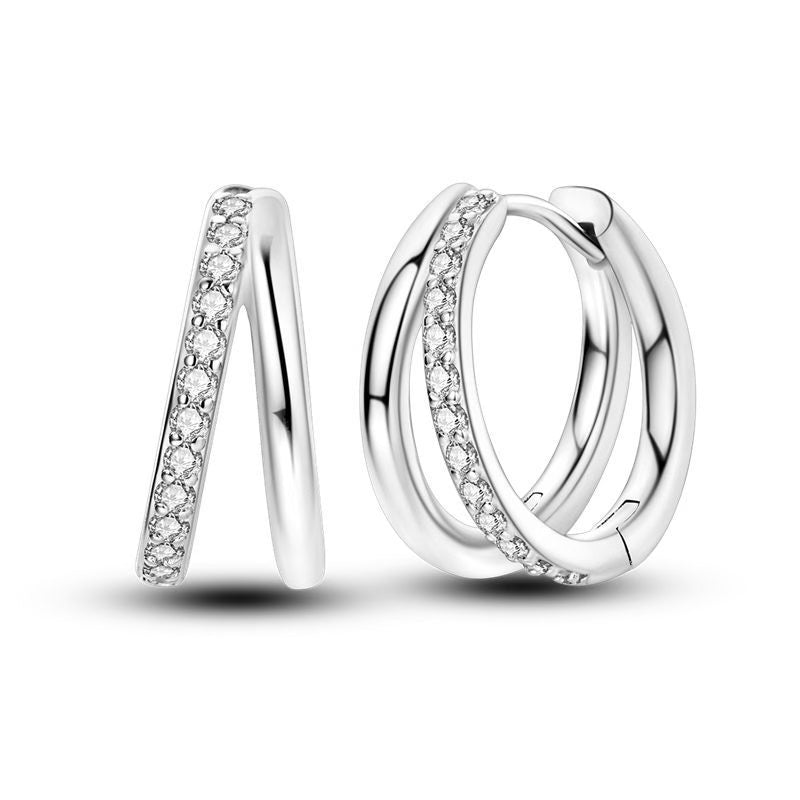 Diamante & Solid Double Loop Earrings