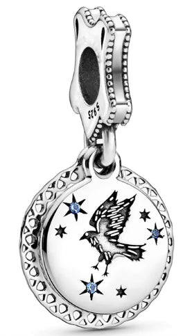 Embroidered Bird & Stars Pendant Charm