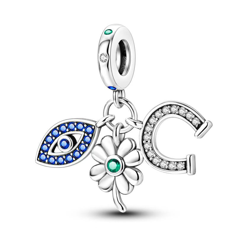 Evil Eye, 4-Leaf Clover, Horseshoe Pendant Diamante Charm