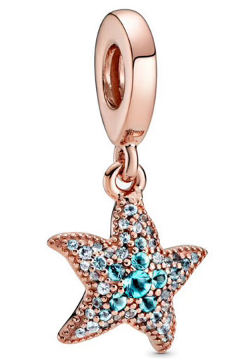 Rose Gold Seashell Blue Diamantes Pendant Charm