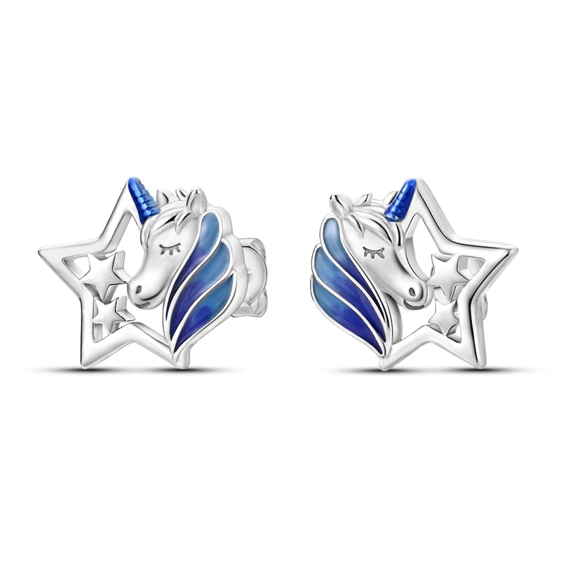 Blue Unicorn Star Earrings