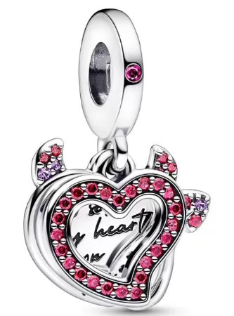 Pink Diamante Devil Love Hearts Pendant Charm
