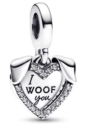 I Woof You Diamante Love Heart Pendant Charm