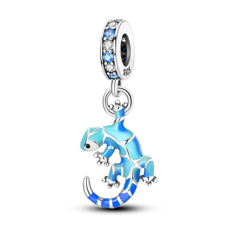 Turquoise Lizard Diamante Pendant Charm
