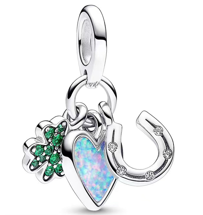 Lucky Clover, Heart, & Horshoe Pendant Charm