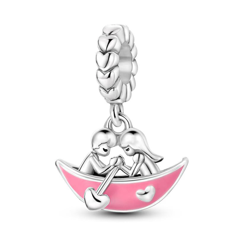 Pink Love Boat Hearts Pendant Charm