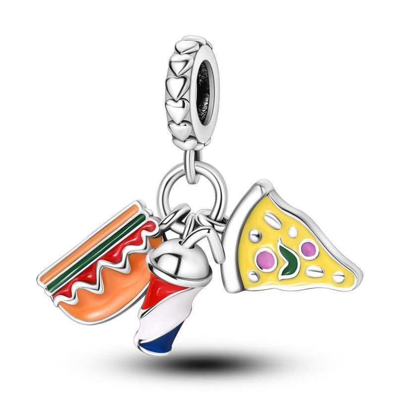 Pizza Drinks Cup Love Hearts Pendants Charm