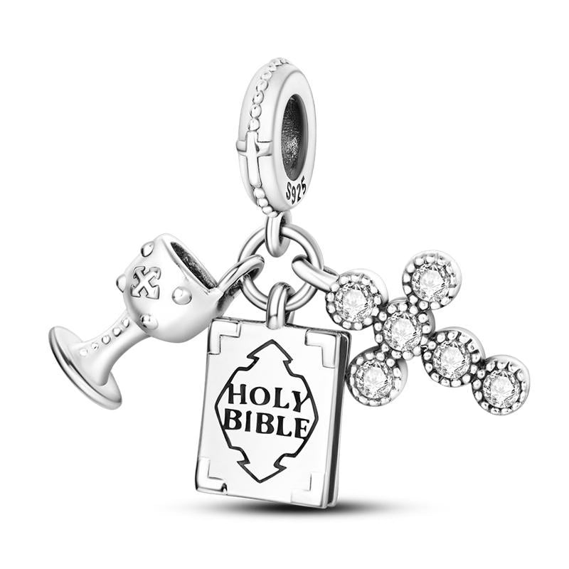 Holy Bible & Cross Diamante Pendant Charm