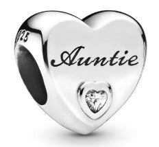 Auntie Diamante Love Heart Round Charm